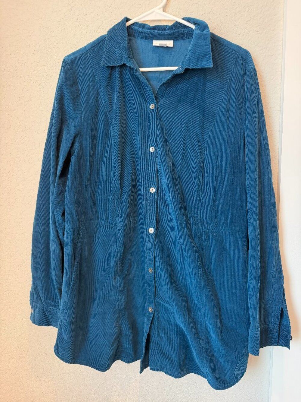 J. Jill Blue Corduroy Button Front Tunic Top Size Large